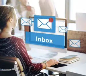 women looking at her email inbox