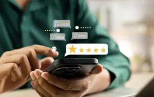 person looking at reviews
