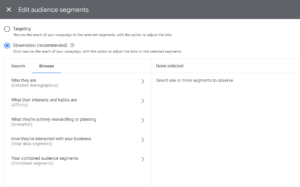 screenshot of google ads audience page