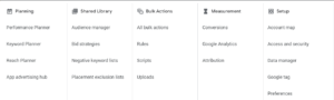 google ads menu
