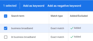 keyword selection