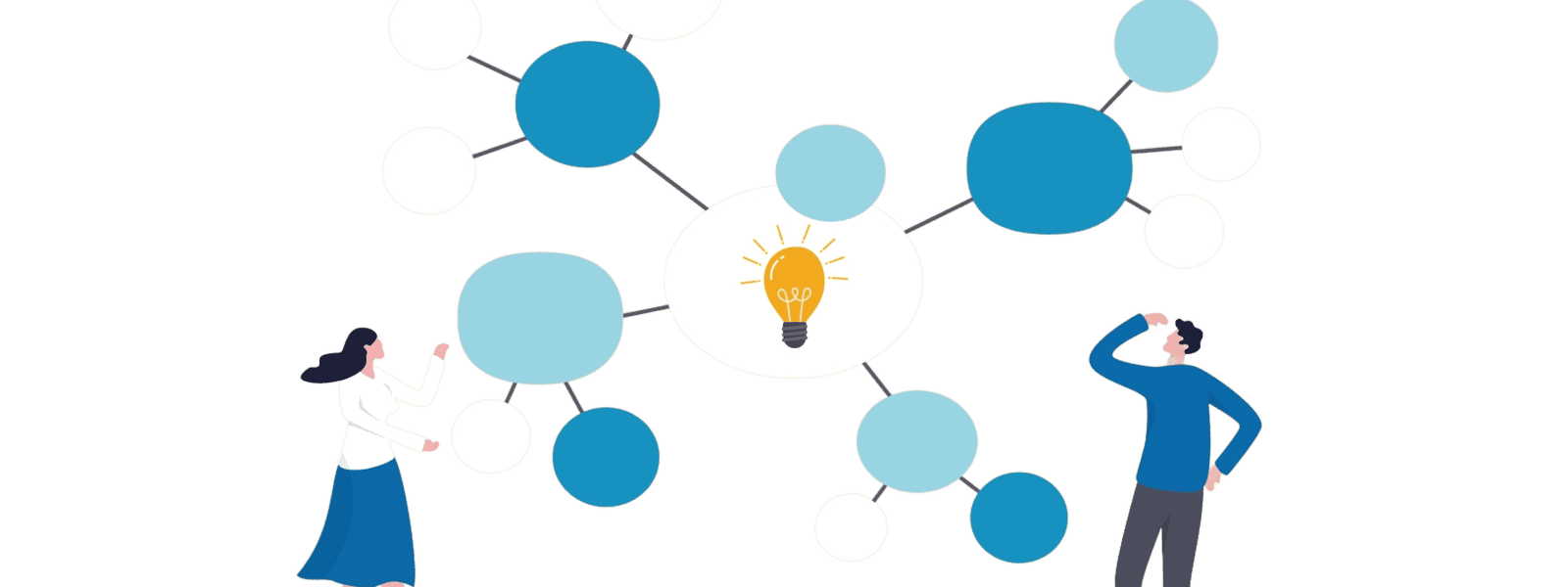 two people creating a mind map, brainstorming keyword mapping