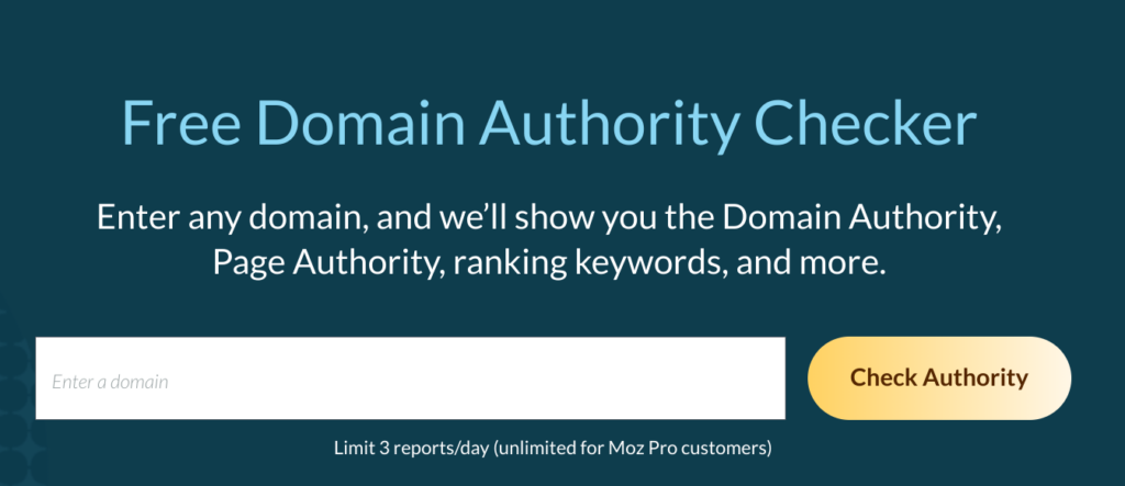 screenshot from moz's site showing their da checker