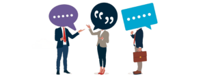 people chatting with text bubbles, using conversational tone in an email