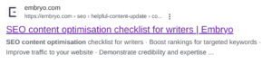 screenshot of embryo blog on serp