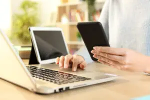 laptop, phone, tablet