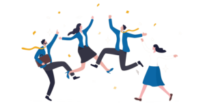 4 happy office workers 