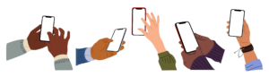 hands holding mobile phones using the touchscreen function