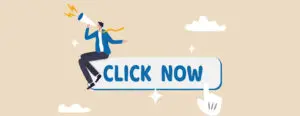 a 'click now' button illustration, man with a megaphone