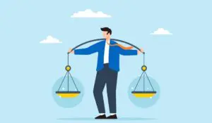 businessman leader lifts balanced ethical scale.
