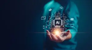 ai icon with person holding ai technology