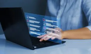 person on computer looking through customer match lists