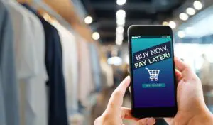 phone screen that has 'buy now pay later' displayed on it