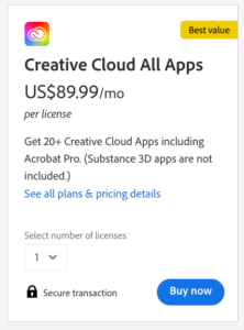 business pricing plan for creative cloud