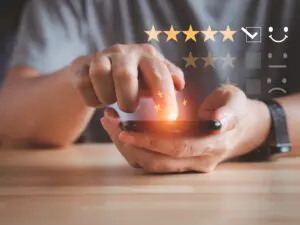 someone taking a online survey on mobile