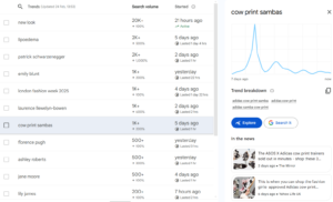 google trends for cow print sambas