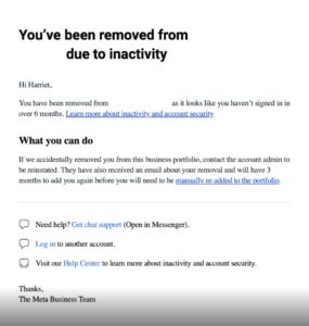 meta inactivity admin removal screenshot
