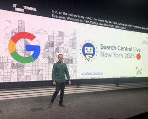 daniel waisbury on stage at google search event