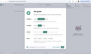 image showing how grammarly users can set goals for their writing