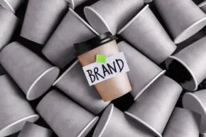 'brand' printed on a coffee cup