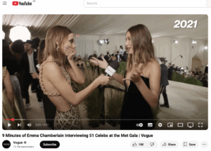screenshot of emma chamberlain interviewing celebrities as part of her brand partnership with vogue