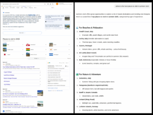 serp on the left vs ai results on the right for the same query