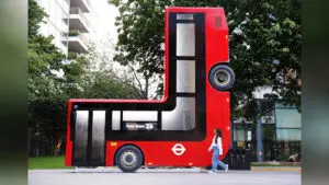london bus folded 90 degrees using ai