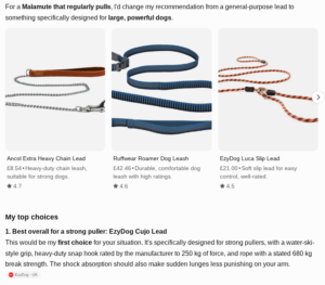 dog leads refined search example