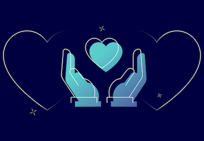 Image showing heart icon inbetween hands to represent brand values