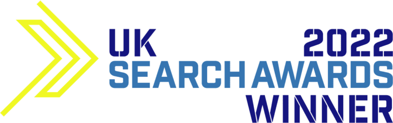 Logo for UK search winner 2022 in blue and yellow