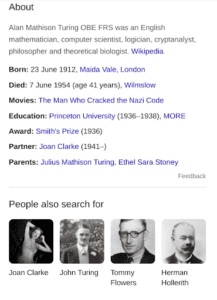 a google knowledge graph sidebar for alan turing
