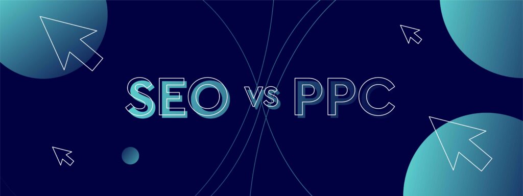 SEO vs PPC in blue text