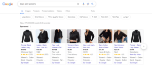 google search results for black women shirt to showcase google shopping carousel