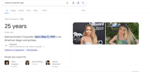 sabrina carpenter age zero click search