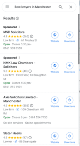google results for best lawyers in manchester- all above 4 stars