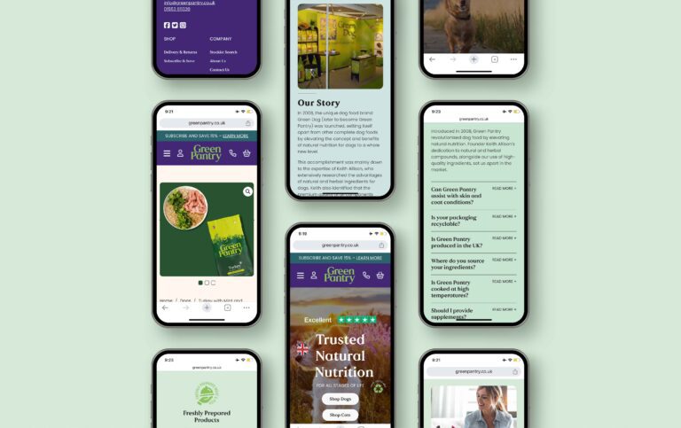 Mobile devices showing Green Pantry website