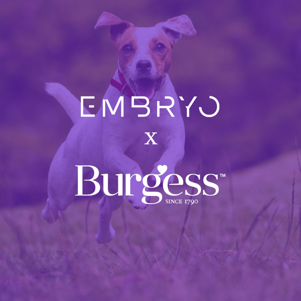 Embryo and Burgess Pet Care logos on an image