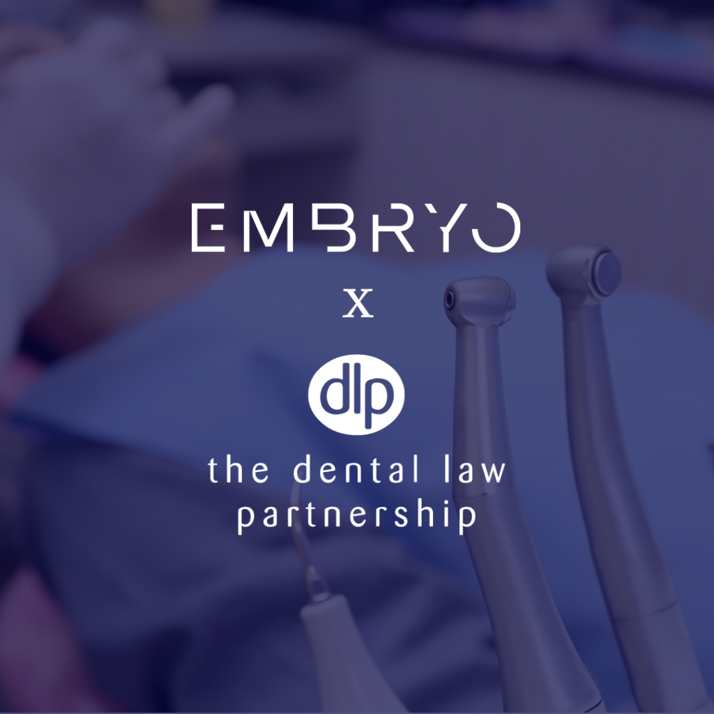 Embryo and The Dental Law Partnership Logos on an image