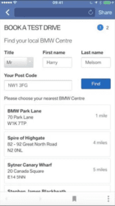 bmw lead generation form from inside an ad