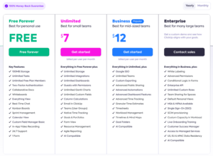 pricing plans for clickup