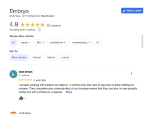 embryo's google reviews