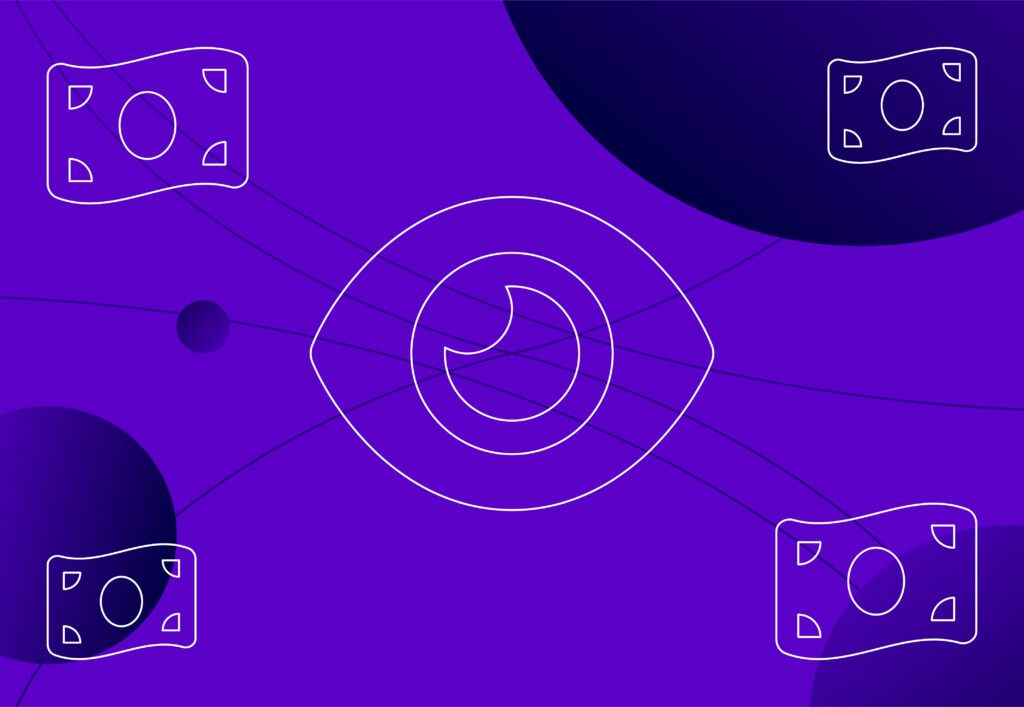 Eye looking closely at money