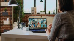 Group of people on a call on a laptop