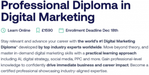 professional diploma in digital marketing course homepage