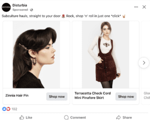 Carousel of products as an advert on socials 