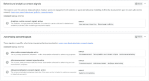 screenshot of the consent mode settings hub in GA4