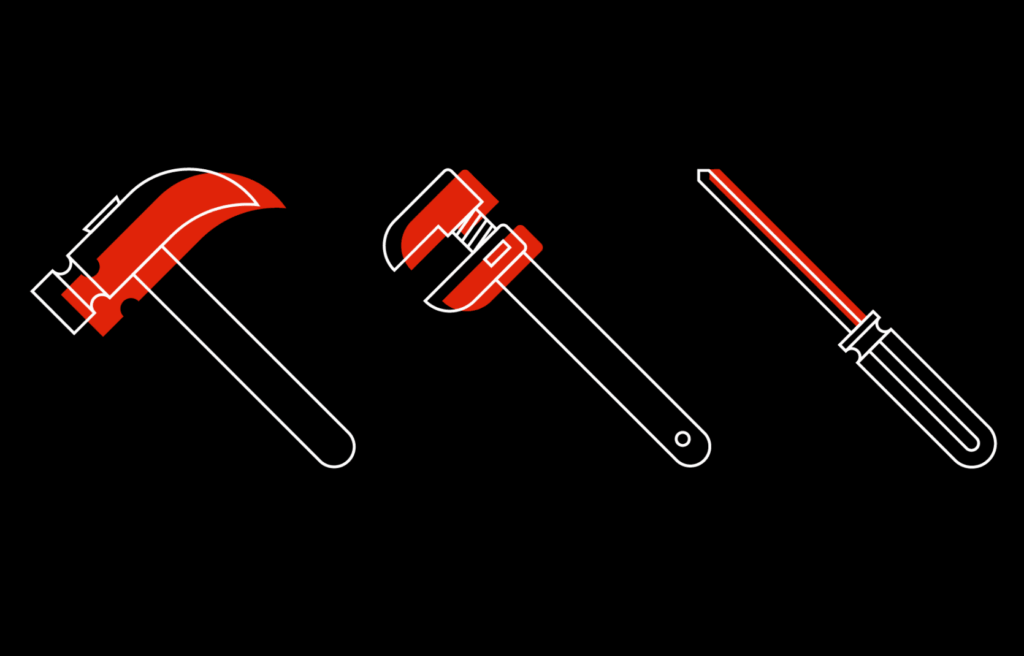 Icons of tools to represent the building and testing phase in the UX/UI process