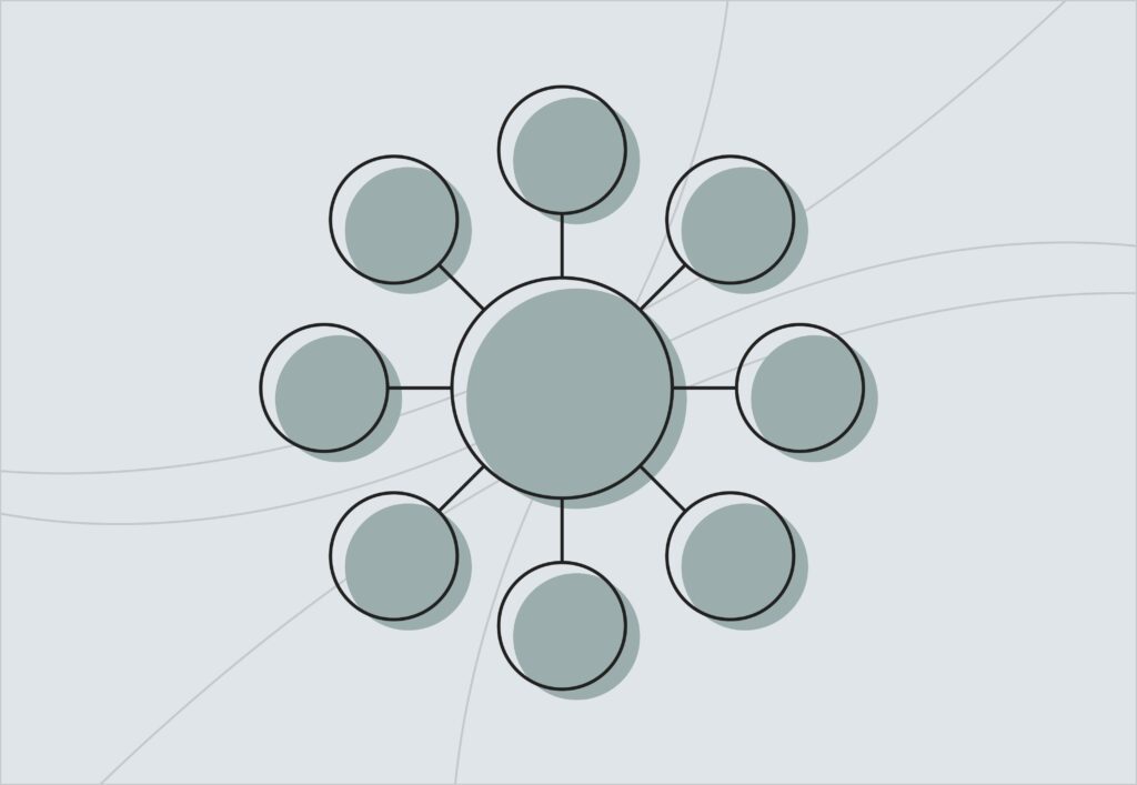 Circles connected together, showing how collaboration with experts can really improve rankings in the SERPs