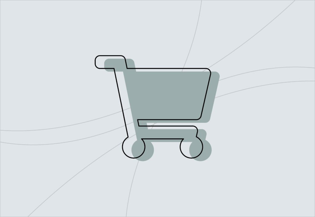 shopping cart icon in grey and white to represent the cost of campaigns
