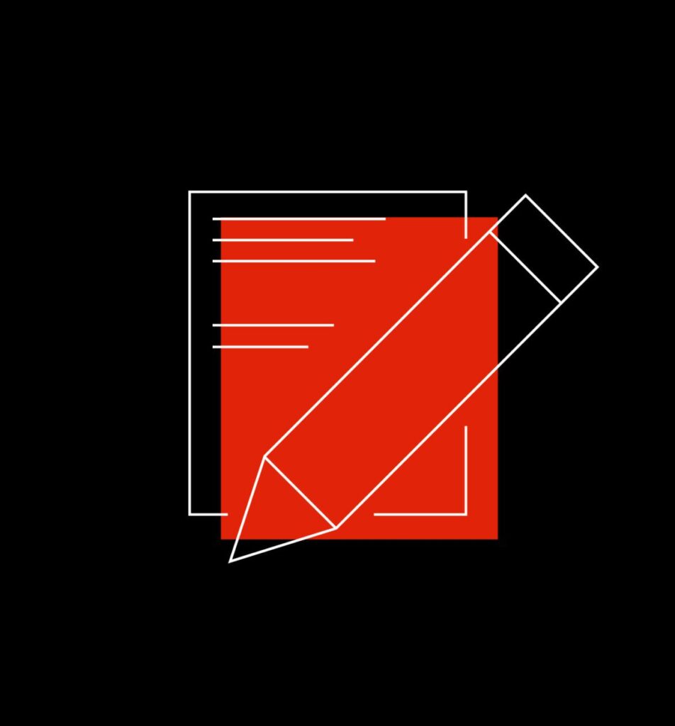 Icon of paper and pencil, to represent creating digital PR content